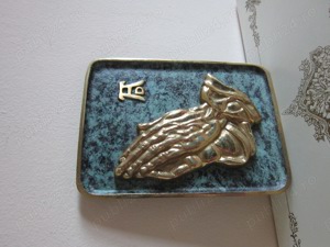 cadou rar Maini dupa A.Durer 14x10cm bronz masiv patina verde lux Franta 1970 - imagine 2