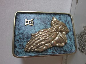 cadou rar Maini dupa A.Durer 14x10cm bronz masiv patina verde lux Franta 1970 - imagine 3