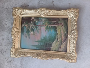 Tablou vechi gold pictat semnat 