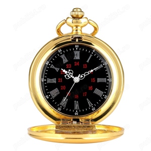 Ceas de buzunar cu lant auriu quartz cu cifre romane și arabe,nou