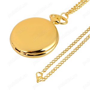 Ceas de buzunar cu lant auriu quartz cu cifre romane și arabe,nou - imagine 2