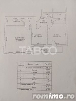 Apartament decomandat Selimbar 65 mpu 3 camere 2 bai balcon parcare