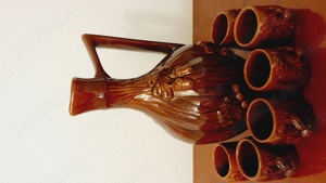 Cana Carafa Ulcior 6 pahare Set de ceramica Nefolosit Vintage - imagine 7