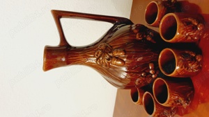 Cana Carafa Ulcior 6 pahare Set de ceramica Nefolosit Vintage - imagine 4