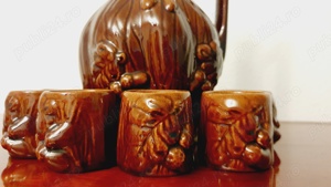 Cana Carafa Ulcior 6 pahare Set de ceramica Nefolosit Vintage - imagine 2