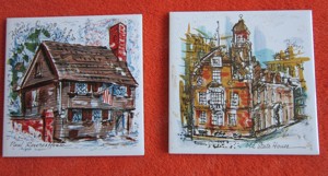 cadou rar SUA Paul Revere + Old State House placi portelanate pictate 