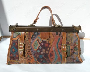 Poseta vintage Cose Italiano, din material textil, cupru si piele