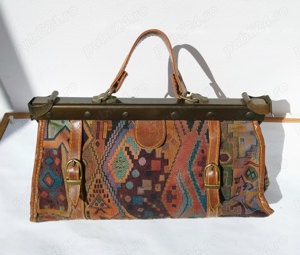 Poseta vintage Cose Italiano, din material textil, cupru si piele - imagine 5