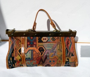 Poseta vintage Cose Italiano, din material textil, cupru si piele - imagine 2