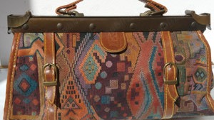 Poseta vintage Cose Italiano, din material textil, cupru si piele - imagine 4