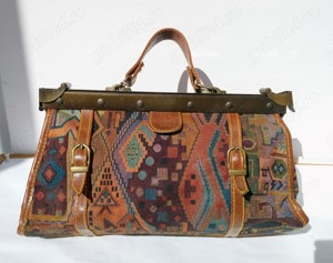 Poseta vintage Cose Italiano, din material textil, cupru si piele - imagine 8