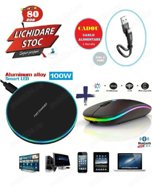 Set pad wireless telefon fast charger 100W + mouse reincarcabil - UK