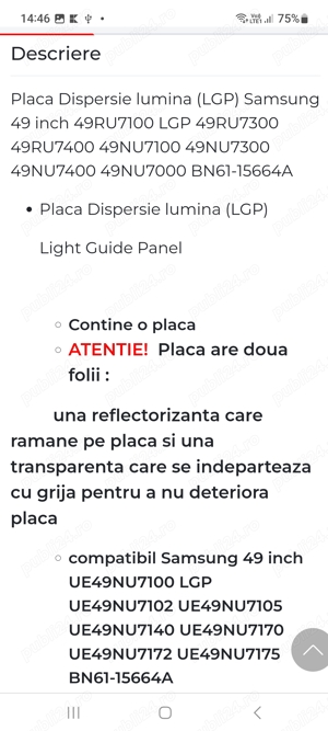 DISPERSOR PLASTIC LGP Tv Samsung UE49RU7302K  - imagine 9