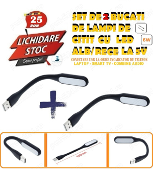Set de 2 x Lampa de citit USB cu Led alb rece la 5V 6W - Germania