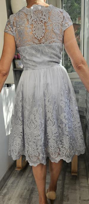 Rochie A-Line, Gri, Dantela, Lungime medie, UK 42 - imagine 5