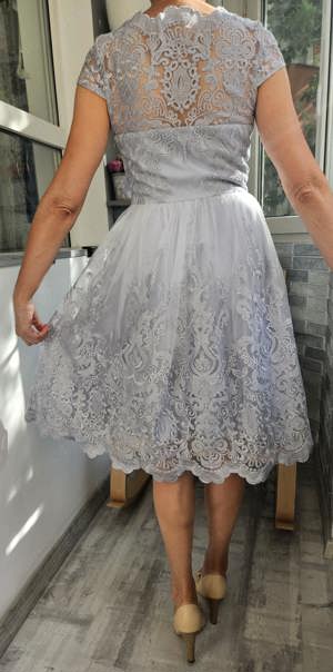 Rochie A-Line, Gri, Dantela, Lungime medie, UK 42 - imagine 2