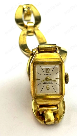 ceas de dama vintage aurit Anker shockproof mecanic 17 rubis