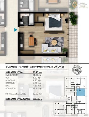 Apartament tip Crystal 2 camere bloc NOU - imagine 3