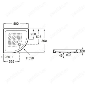 Cadita de dus din ceramica semirotunda 80x80 cm - ROCA+sifon