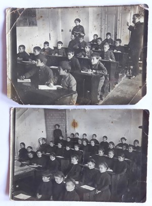 2 fotografii vechi, Basarabia interbelică, interior clase separate, fete și băieți