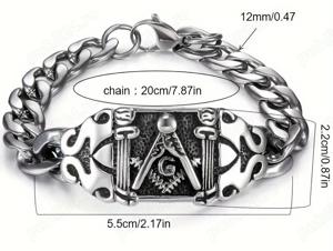 Brățară elegantă pentru bărbați din oțel inoxidabil cu design clasic masonic - finisaj argintiu anti