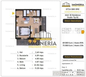 Studio cu view aerisit |  850m metrou 1 Decembrie | Imobil finalizat! - imagine 9