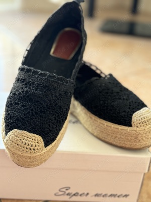 Espadrile noi negre cu dantela si platforma Elarose 