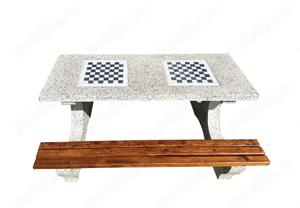 Set masa cu banci din beton si marmura alba Bogdan 190 cm - imagine 3