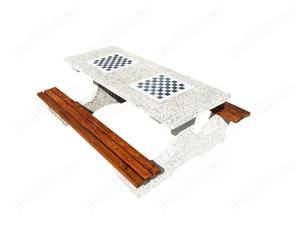 Set masa cu banci din beton si marmura alba Bogdan 190 cm