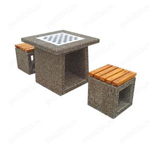 Set masa de sah cu doua scaune din beton