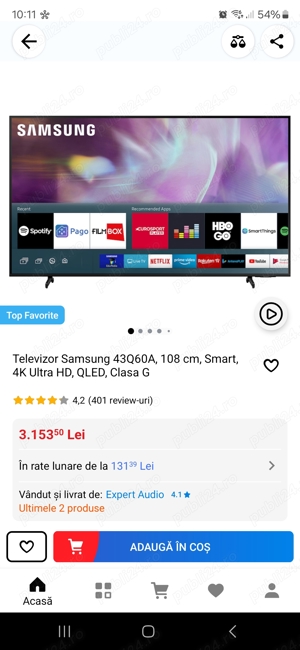 Televizor Samsung 43Q60A, 108 cm, Smart, 4K Ultra HD, QLED, Clasa G