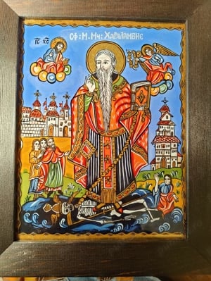 Icoană pe sticlă Sfântul Haralambie  - imagine 2