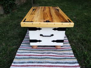 Masa de cafea lemn masiv stil rustic cu spatiu depozitare - imagine 8