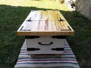 Masa de cafea lemn masiv stil rustic cu spatiu depozitare - imagine 7