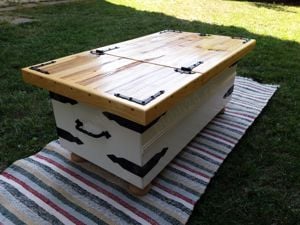 Masa de cafea lemn masiv stil rustic cu spatiu depozitare - imagine 2