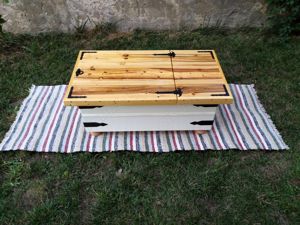 Masa de cafea lemn masiv stil rustic cu spatiu depozitare - imagine 5