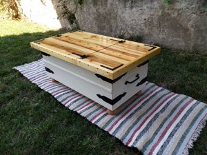 Masa de cafea lemn masiv stil rustic cu spatiu depozitare - imagine 3