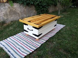 Masa de cafea lemn masiv stil rustic cu spatiu depozitare - imagine 4