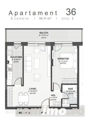  Apartament cu 2 camere, 54.11mp, zona Centrala  - imagine 2