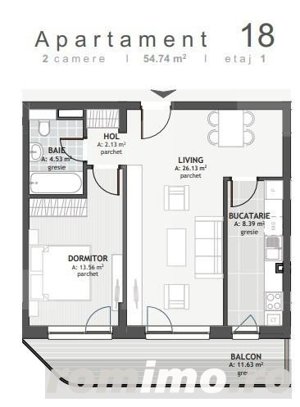 Apartament cu 2 camere cu terasa, 54.74mp, zona Centrala, Floresti  - imagine 2