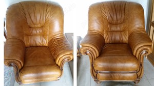 Mobilier piele Villiers -  Mobexpert (1 canapea extensibila trei locuri, 2 fotolii, 1 taburet)