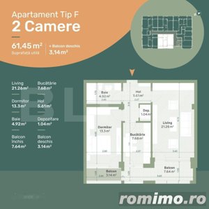 Apartament de 2 camere, decomandat, 64.6mp, etaj intermediar, zona Hlincea - imagine 7