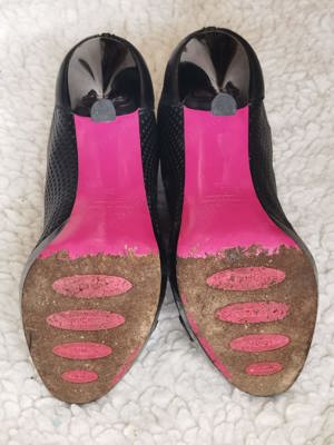 Botine negre dama vara piele naturala perforata sandale - imagine 9