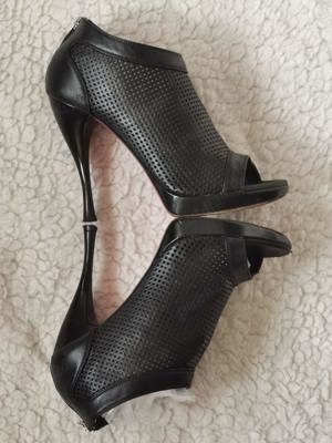 Botine negre dama vara piele naturala perforata sandale - imagine 7