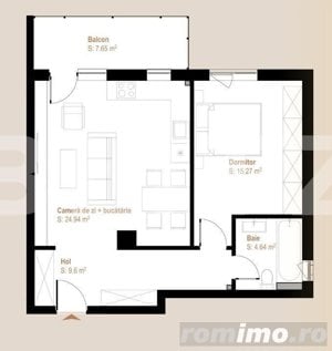 Apartament 2 camere, 54,45 mp, balcon, zona Vivo - imagine 3