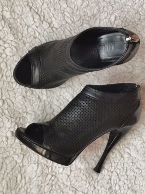 Botine negre dama vara piele naturala perforata sandale - imagine 4