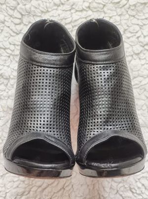 Botine negre dama vara piele naturala perforata sandale - imagine 8