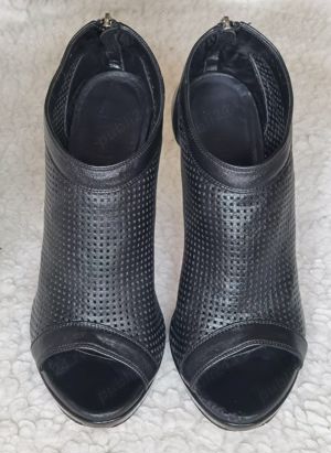 Botine negre dama vara piele naturala perforata sandale - imagine 2