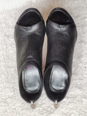 Botine negre dama vara piele naturala perforata sandale - imagine 6