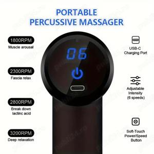 Aparat masaj pistol relax tone cu 4 capete 6 viteze acumulator intern gri argintii sau negre - imagine 4